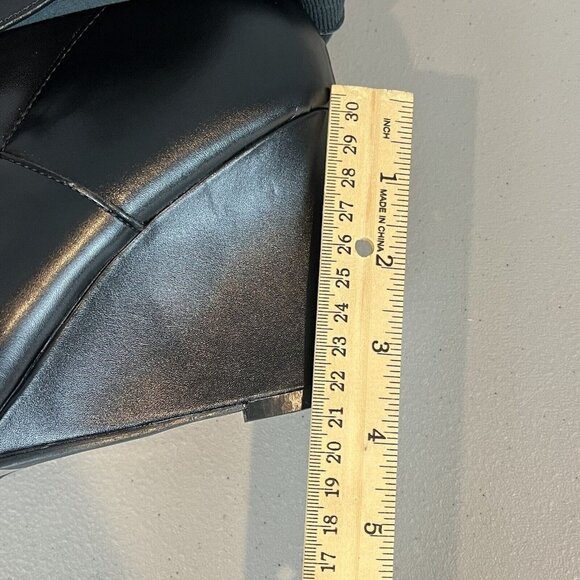 Yoki Black Wedge Mid Calf Boots Gold Lock Charm Size 6 - Picture 15 of 15